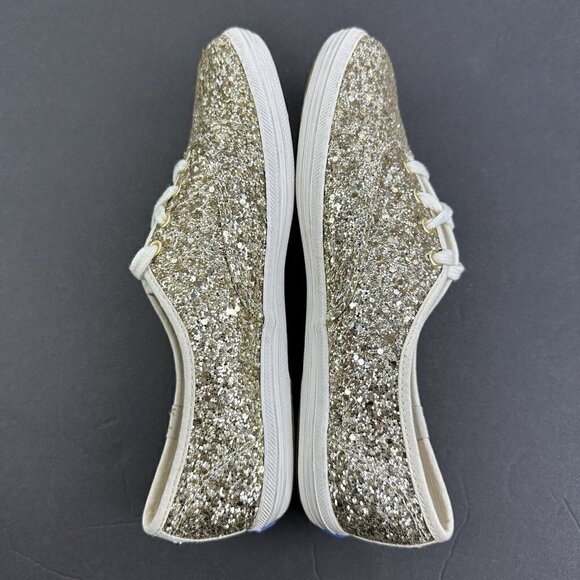 Keds For Kate Spade 7 Gold Glitter Platinum Lace Up Shoes Womens - Picture 6 of 9